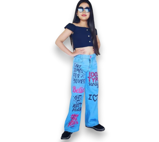 Jeans Estampada Wide Leg Juvenil