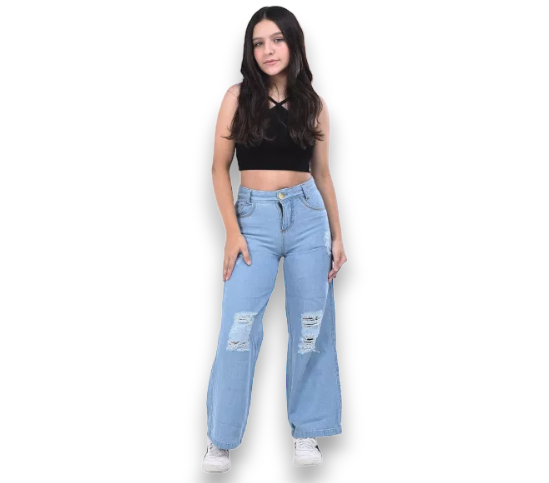 Jeans Estampada Wide Leg Juvenil