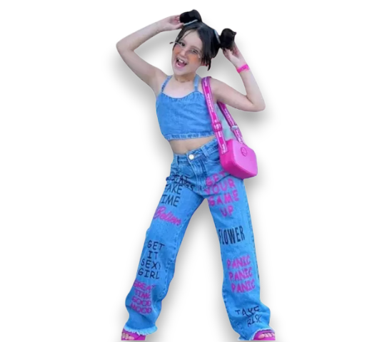 Jeans Estampada Wide Leg Juvenil