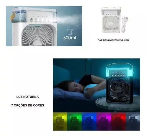 Ventilador Mini Ar Condicionado Portátil Umidificador Conteúdo Rezous Shopping.webp