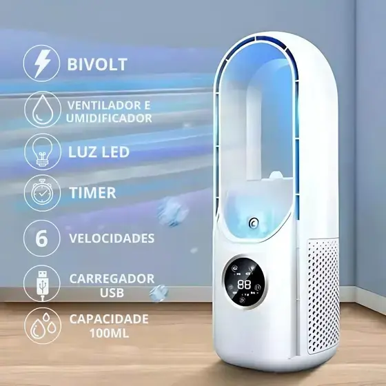 Design Sofisticado Mini Ventilador de Mesa com LED 6 Velocidades Informação.webp