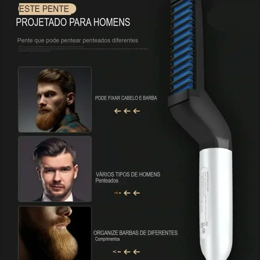 Escova Barba Chapinha Modelador Pente Portatil Antes e depois.webp