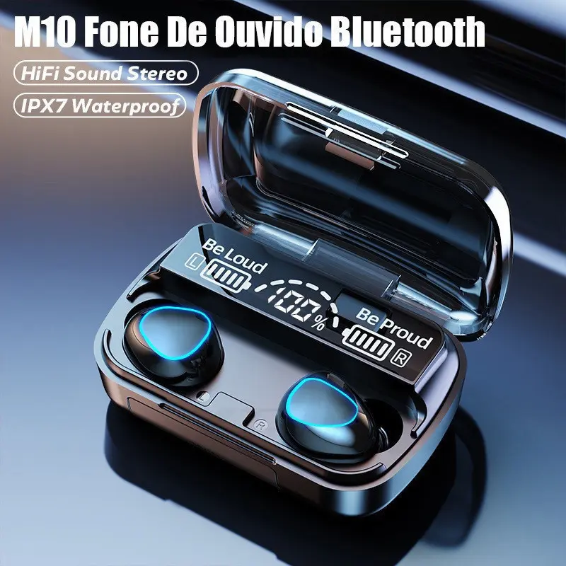 Fone De Ouvido M10 Sem Fio Bluetooth 5.1 Display Led Power Bank Audio Premium