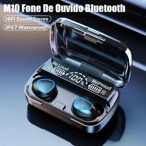 Fone De Ouvido M10 Sem Fio Bluetooth 5.1 Display Led Power Bank Audio Premium