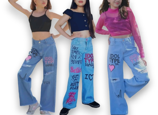 Jeans Estampada Wide Leg Juvenil
